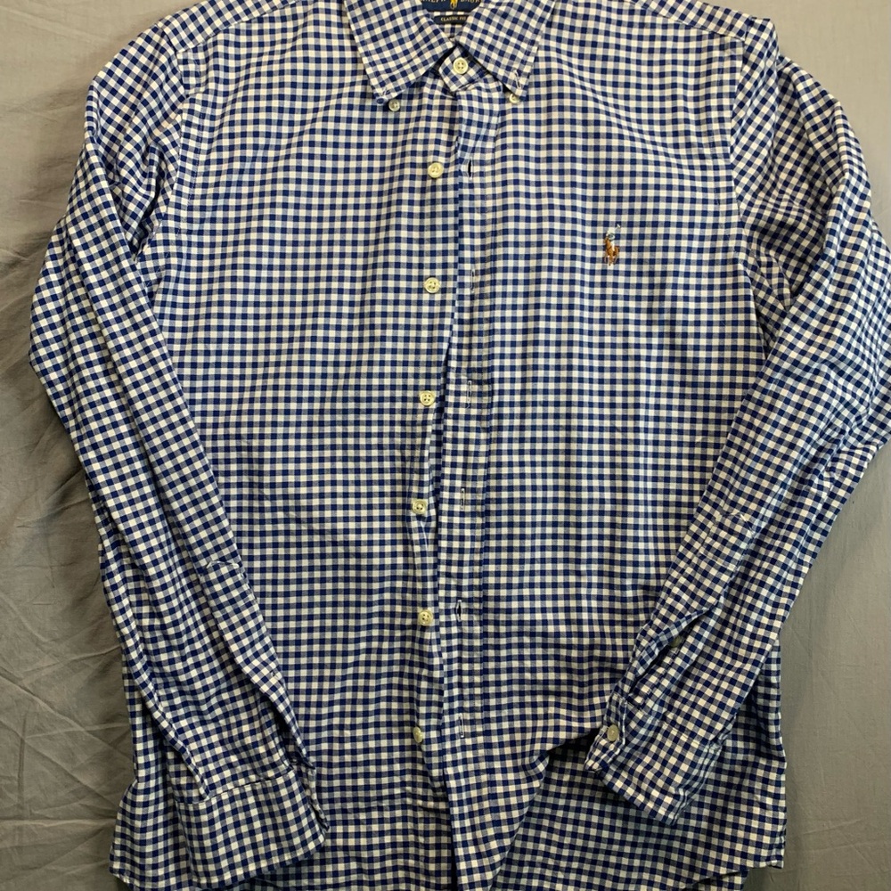 Polo Ralph Lauren Men Small Blue Gingham Checkered Button Down Long Sleeve Shirt